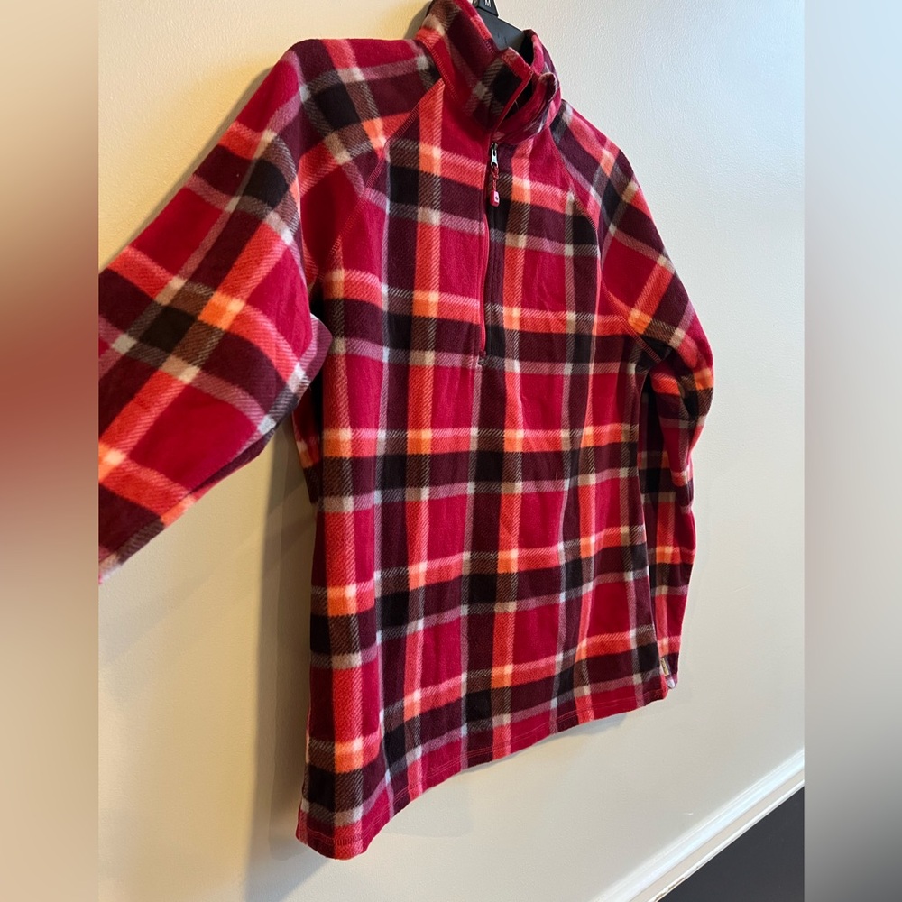 NWT Eddie Bauer red plaid quarter zip fleece women’s Medium